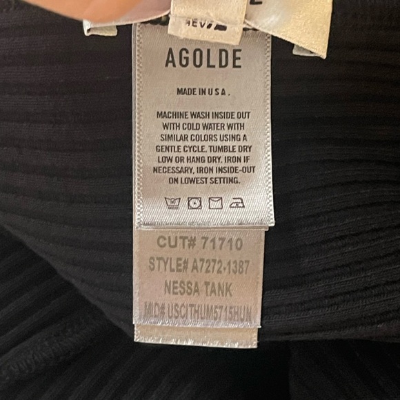 NEW AGOLDE NESSA TANK BLACK ONE SHOULDER RIBBED KNIT BODYCON {$128} LARGE - Picture 9 of 11